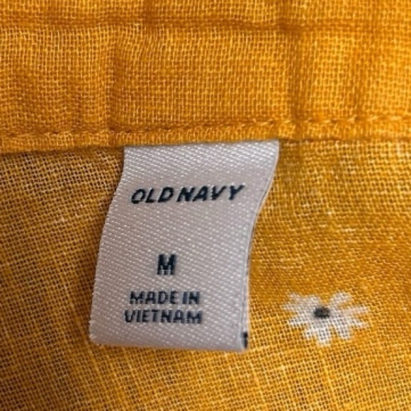 Old Navy Womens M Yellow Flowers Linen Blend Button Up Shirt Sleeveless Tie - Picture 5 of 7